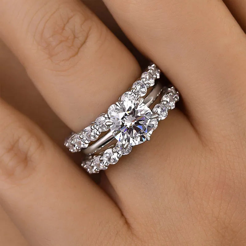 Charming Round Cut 1.0 ct 3PC Ring 925 Sterling Silver Wedding Ring Set