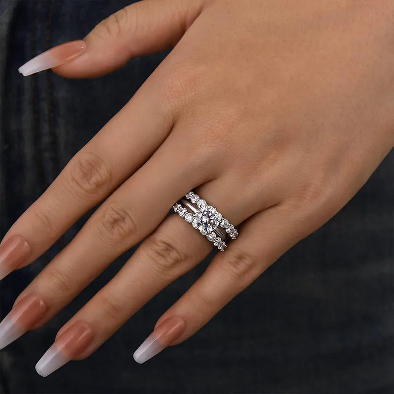 Charming Round Cut 1.0 ct 3PC Ring 925 Sterling Silver Wedding Ring Set