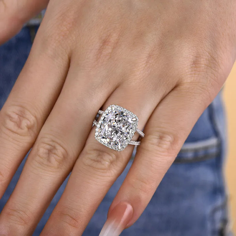 Graceful Cushion Cut 9.0ct Split Shank Engagement Ring In Sterling Silver