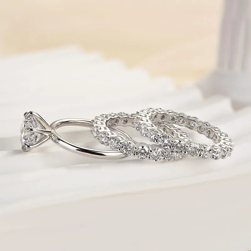 Charming Round Cut 1.0 ct 3PC Ring 925 Sterling Silver Wedding Ring Set