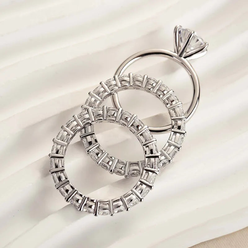 Charming Round Cut 1.0 ct 3PC Ring 925 Sterling Silver Wedding Ring Set