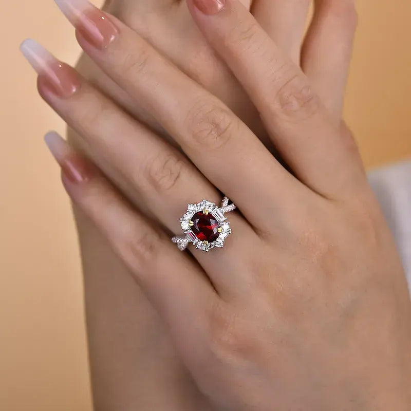 Vintage 2.0ct Twist Oval Cut Ruby Engagement Ring In Sterling Silver