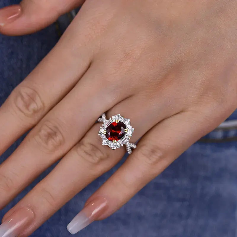 Vintage 2.0ct Twist Oval Cut Ruby Engagement Ring In Sterling Silver