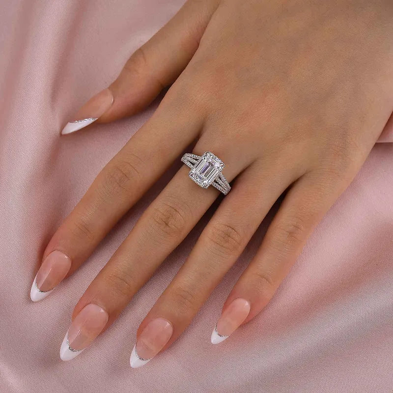 Breathtaking Emerald Cut 2.5ct Split Shank Engagement Ring In Sterling Silver