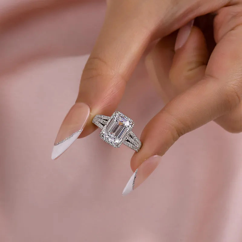 Breathtaking Emerald Cut 2.5ct Split Shank Engagement Ring In Sterling Silver