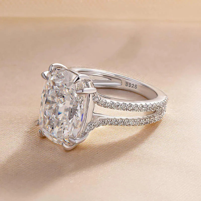 Charming Cushion Cut 7.5ct Split Shank Engagement Ring In Sterling Silver