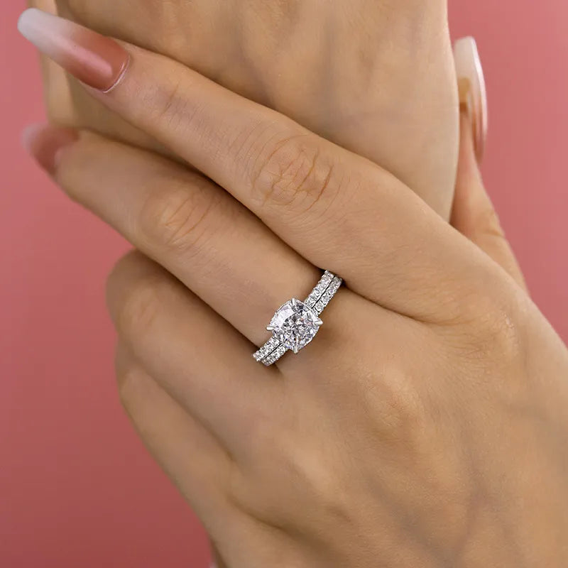 Opulent Cushion Cut 2.0 ct Hidden Halo 925 Sterling Silver Wedding Ring Set