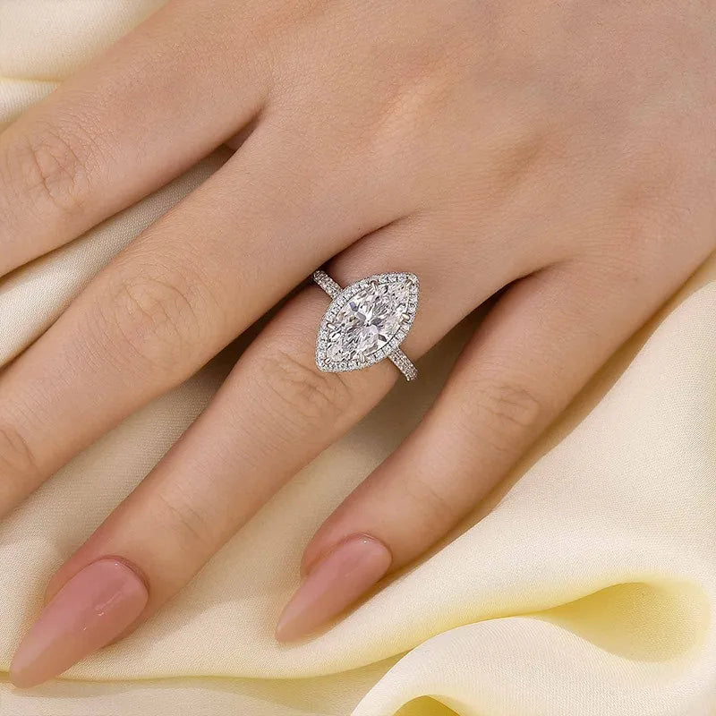 Luxurious Halo Marquise Cut 3.0ct Engagement Ring In Sterling Silver
