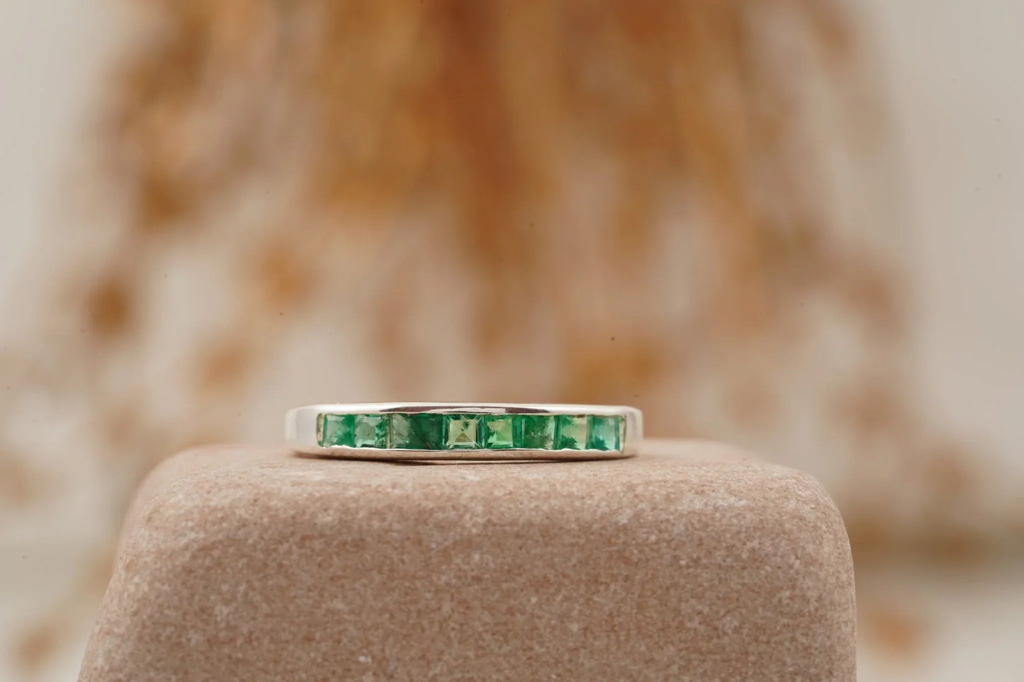 Princess Emerald Channel Set Wedding Band