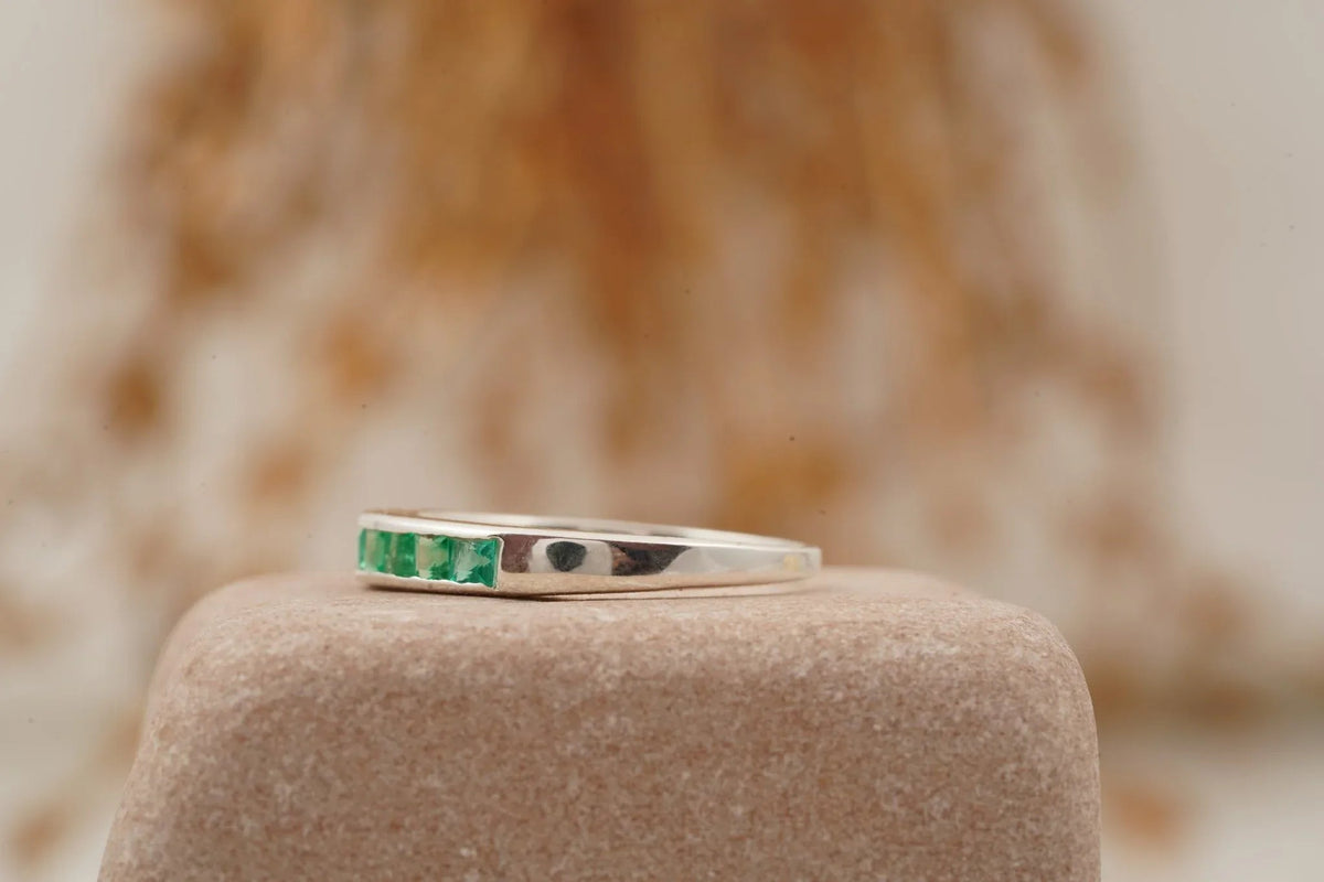 Princess Emerald Channel Set Wedding Band