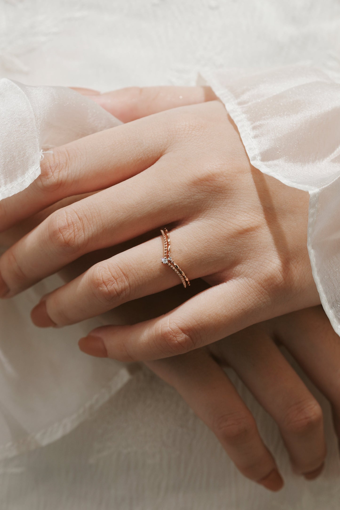 Curved V Shaped Moissanite Stackable Wedding Band