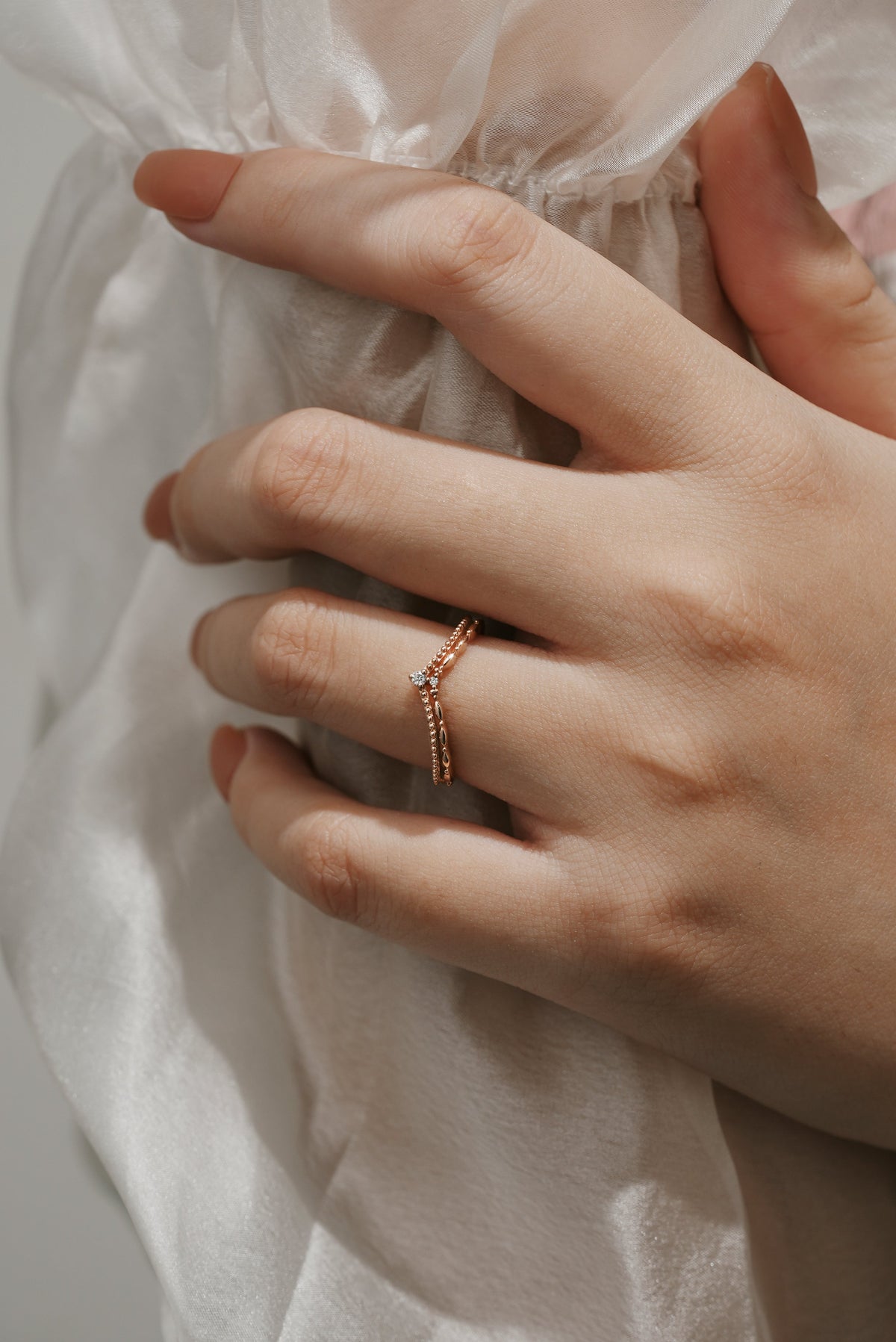 Curved V Shaped Moissanite Stackable Wedding Band