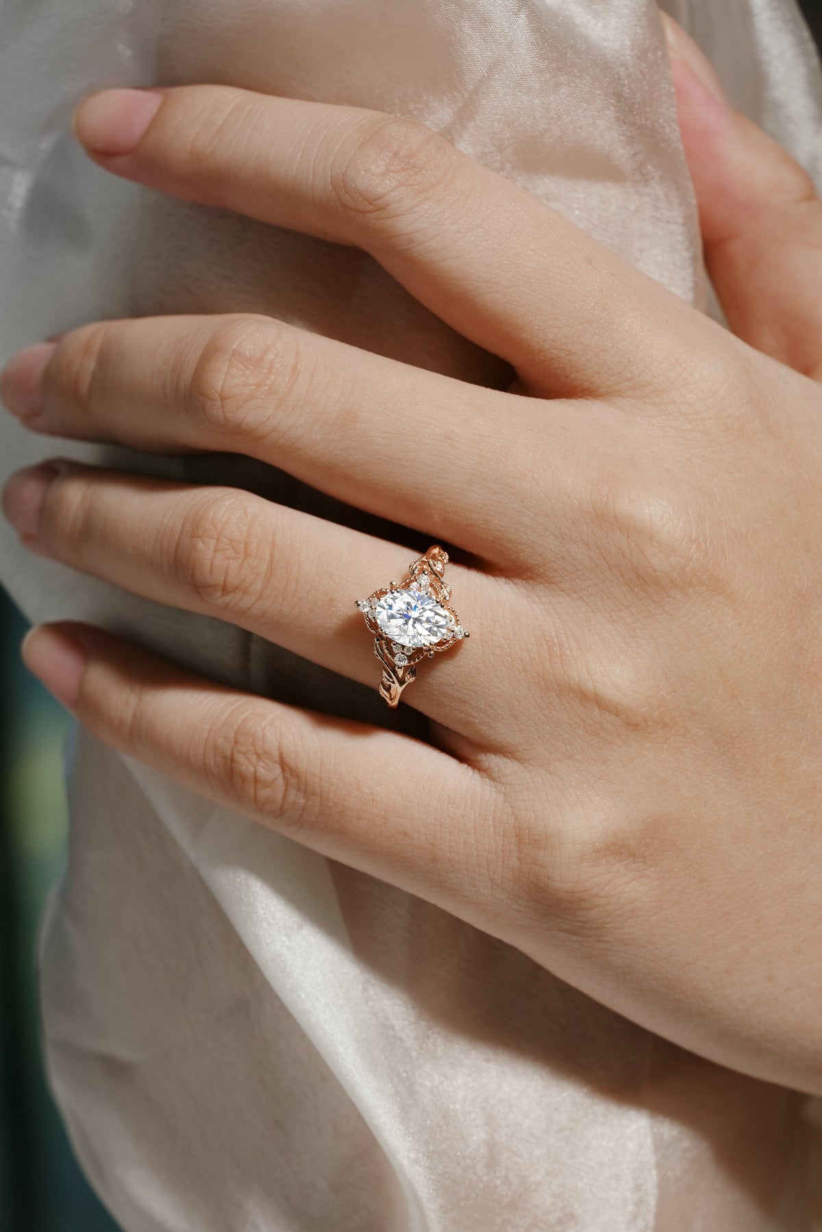 Oval Cut Moissanite Leaf Engagement Ring – Sylva