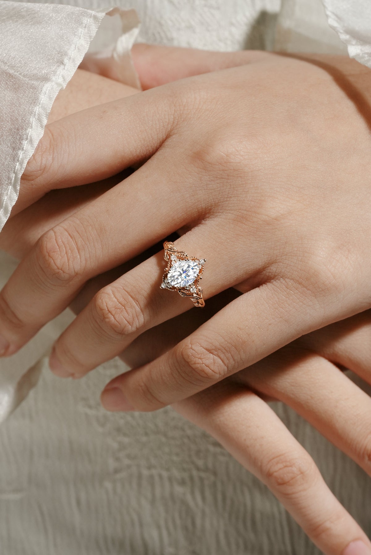 Oval Cut Moissanite Leaf Engagement Ring – Sylva
