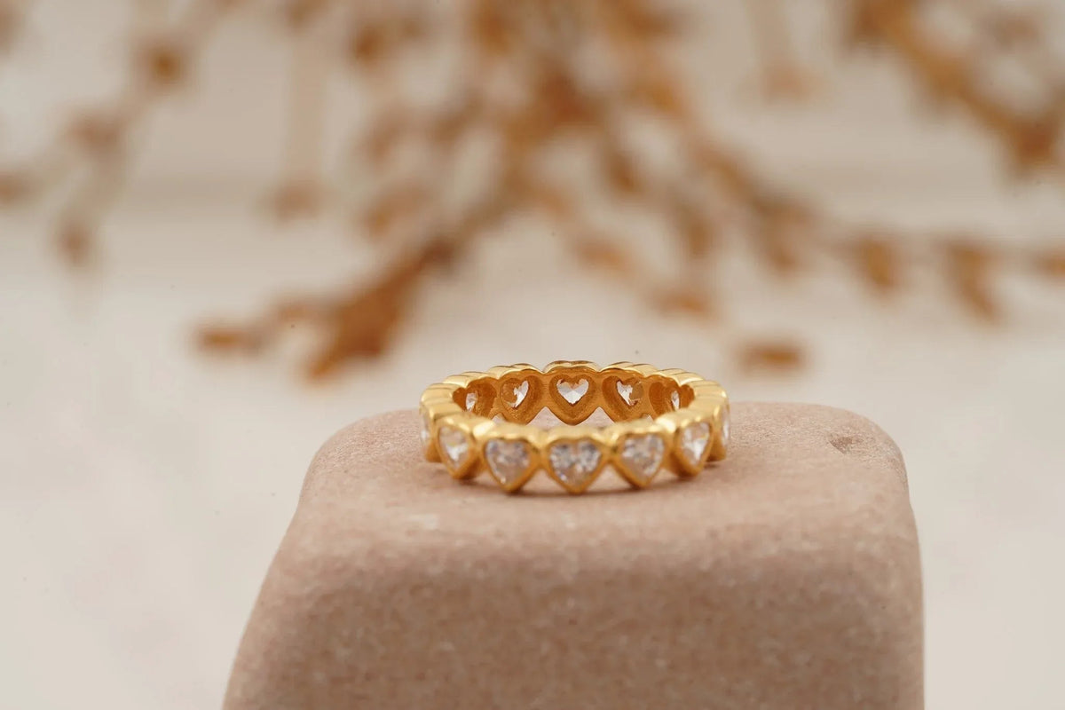 Heart Shaped Moissanite Bezel Set Stacking Wedding Band