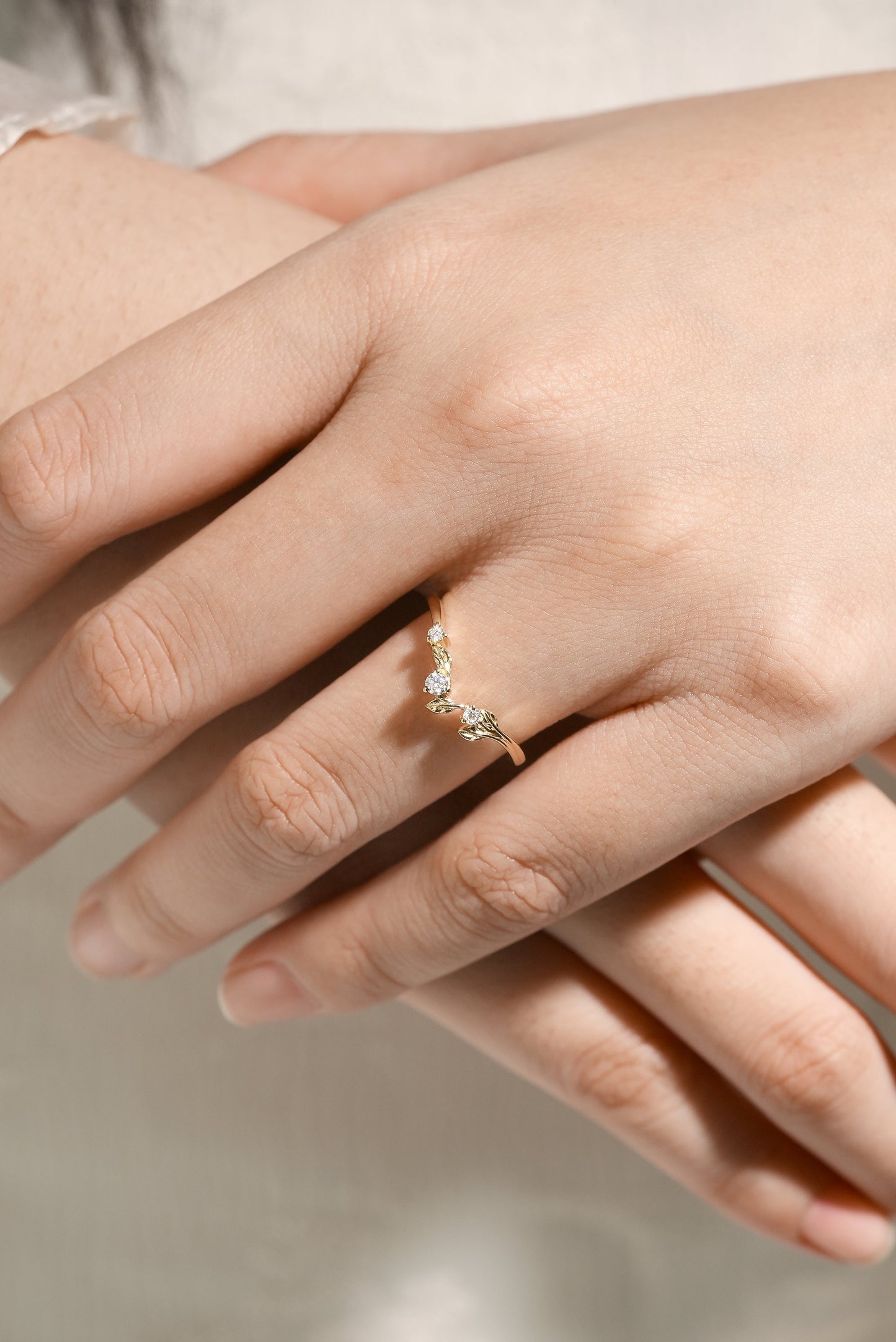 Unique Design Moissanite Leaf Stackable Matching Wedding Band