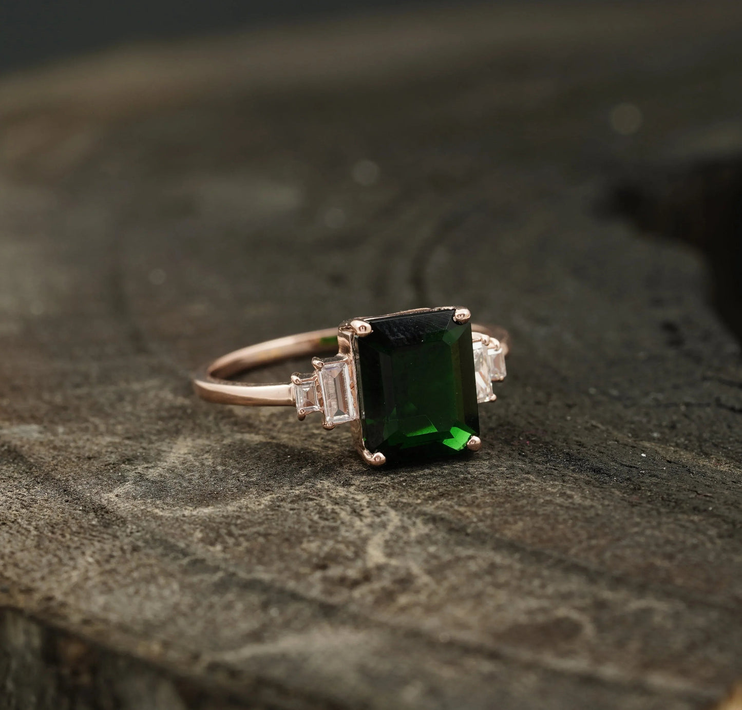 Green Emerald Gemstone Engagement Ring