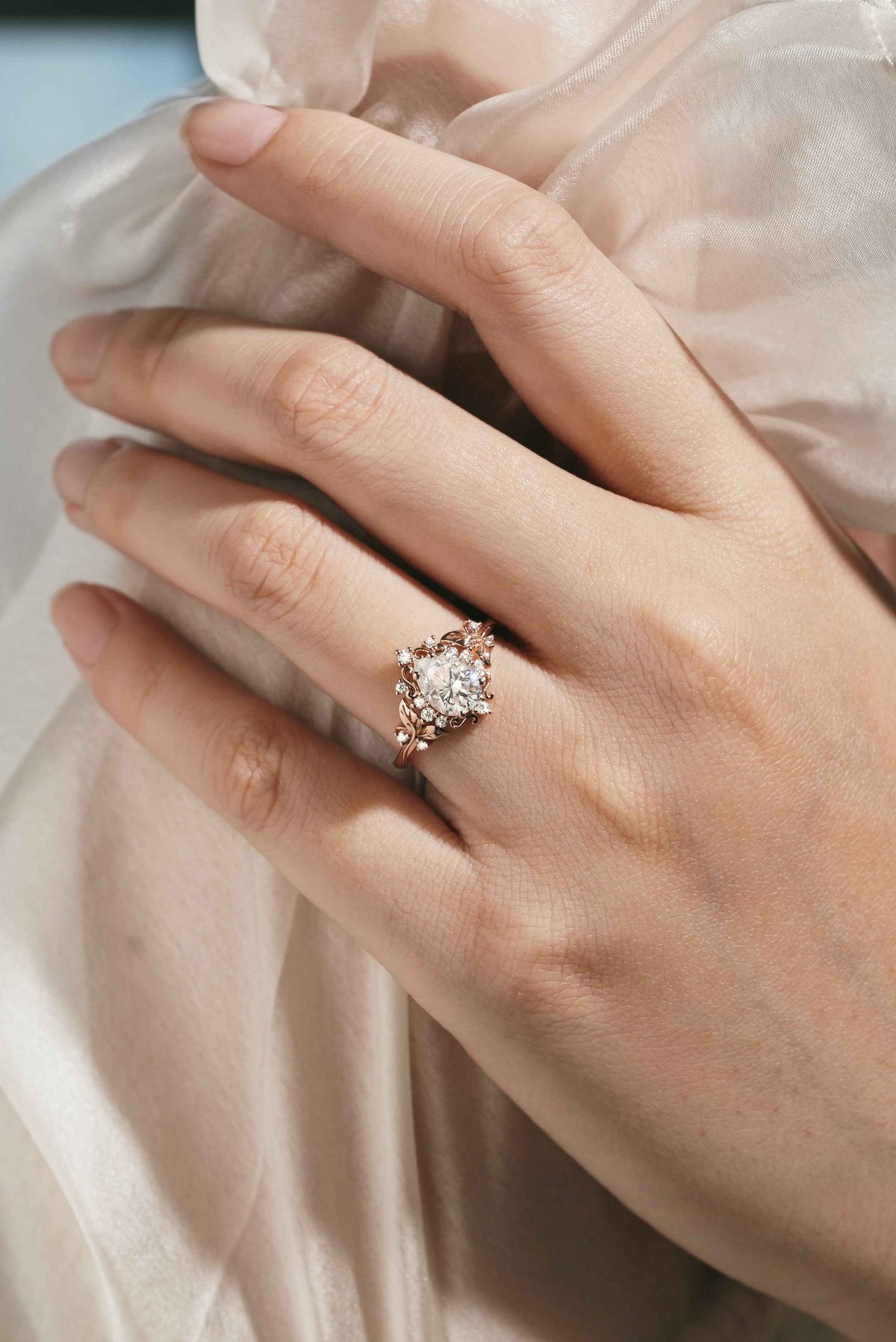 Leaf Inspired Pear Cut Moissanite Engagement Ring