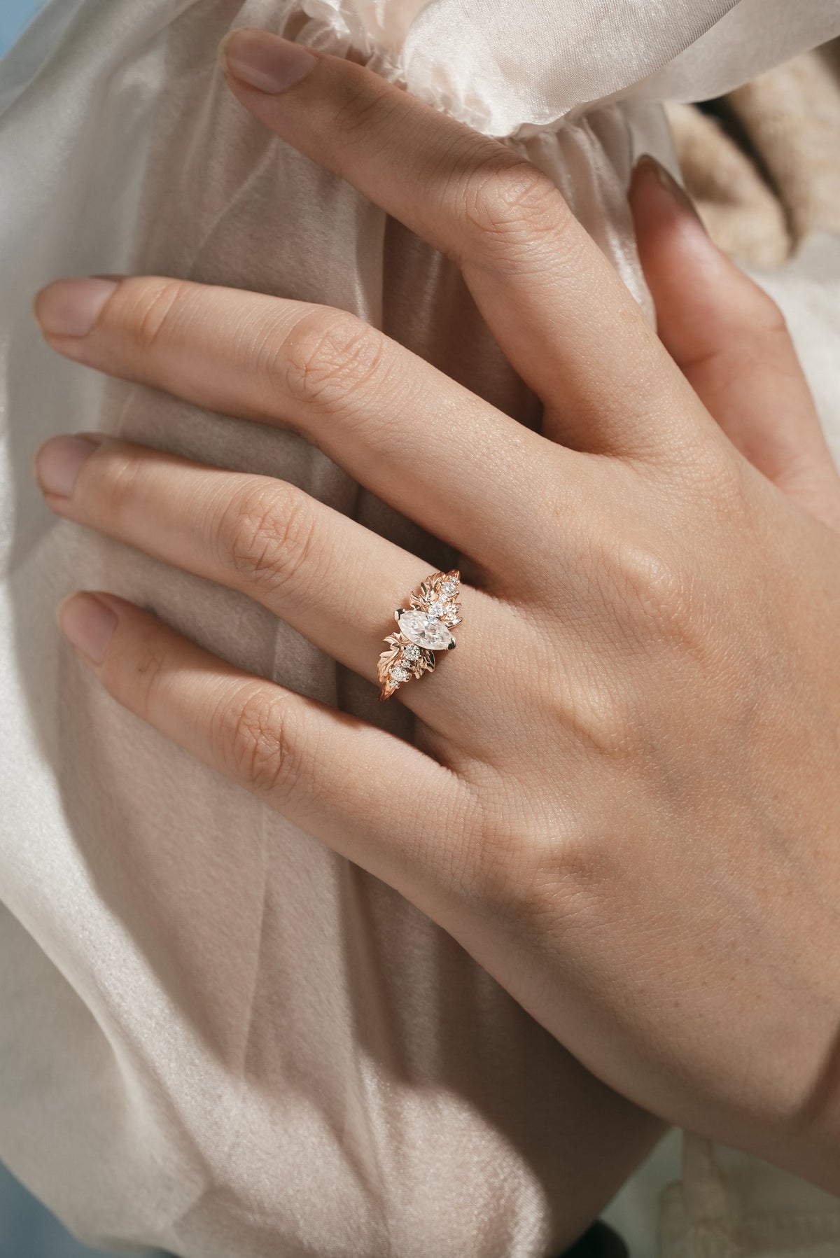 Marquise Cut Moissanite Leaf Engagement Ring
