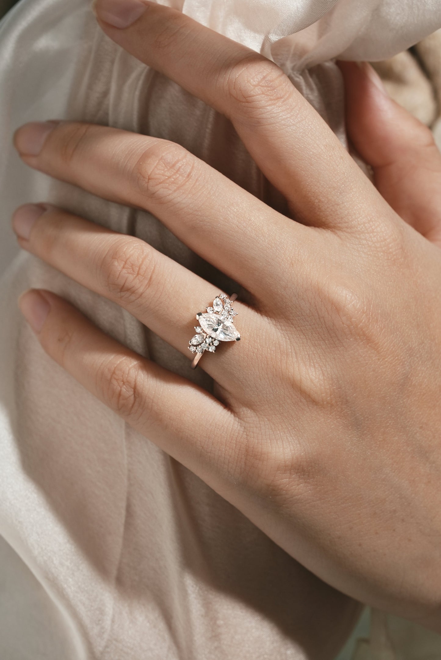 Marquise Cut Moissanite Cluster Engagement Ring