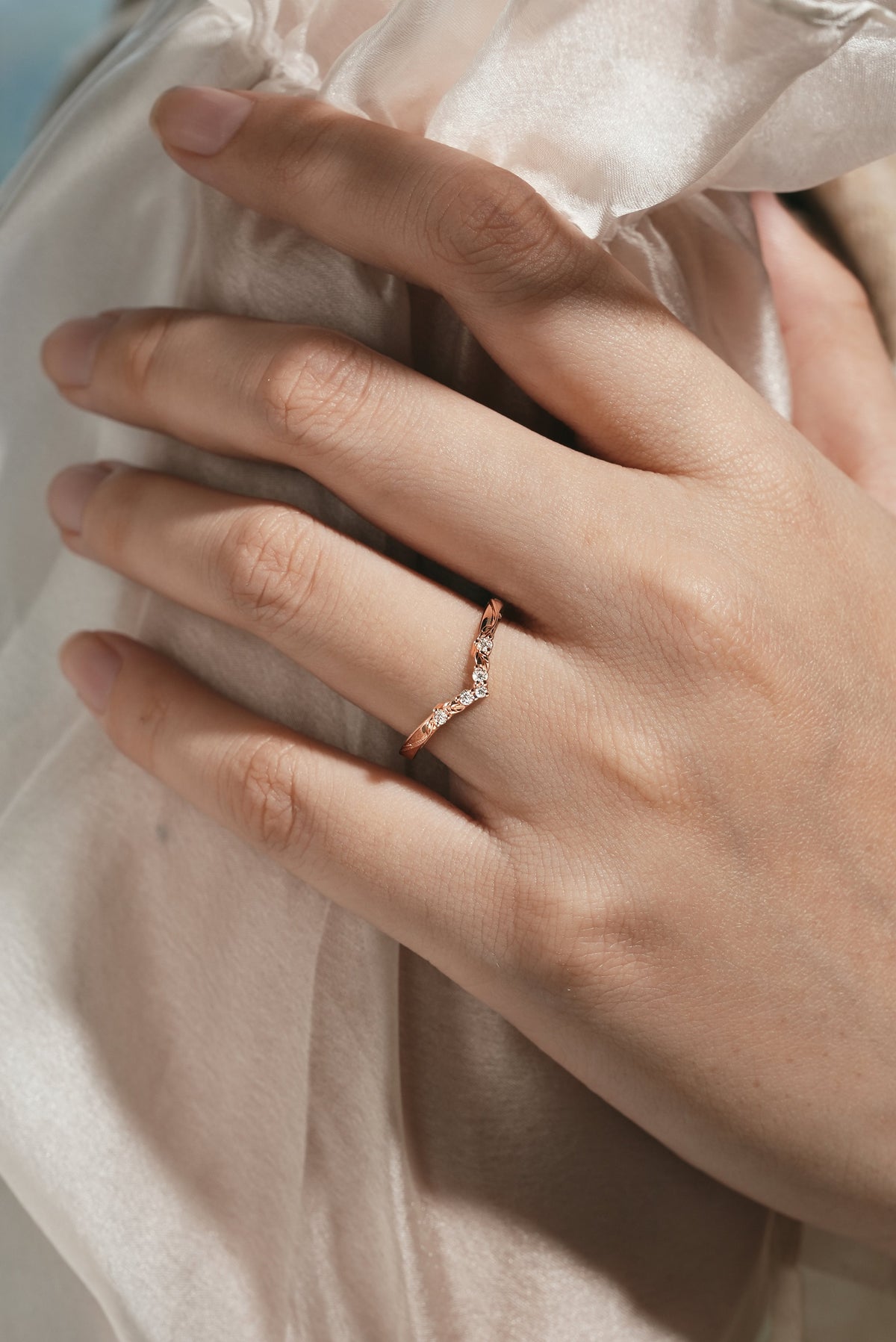 V Shaped Leaf Moissanite Stackable Wedding Band