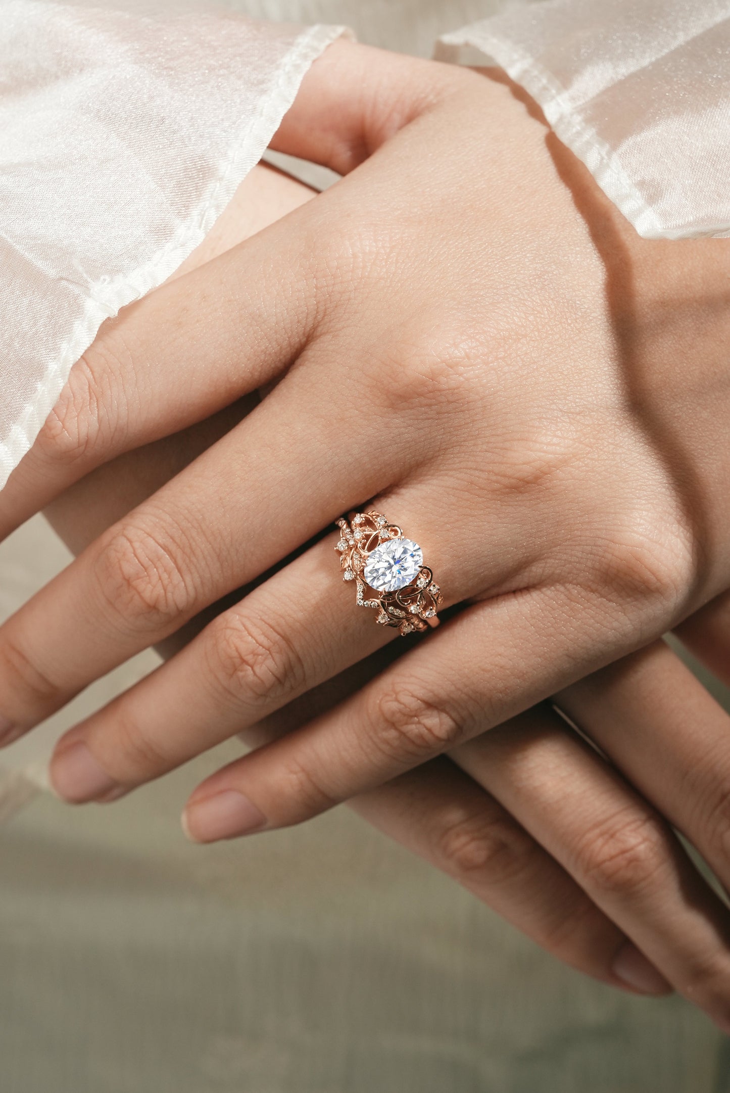 Nature Inspired Branch Leaf Engagement Ring Set 2pcs