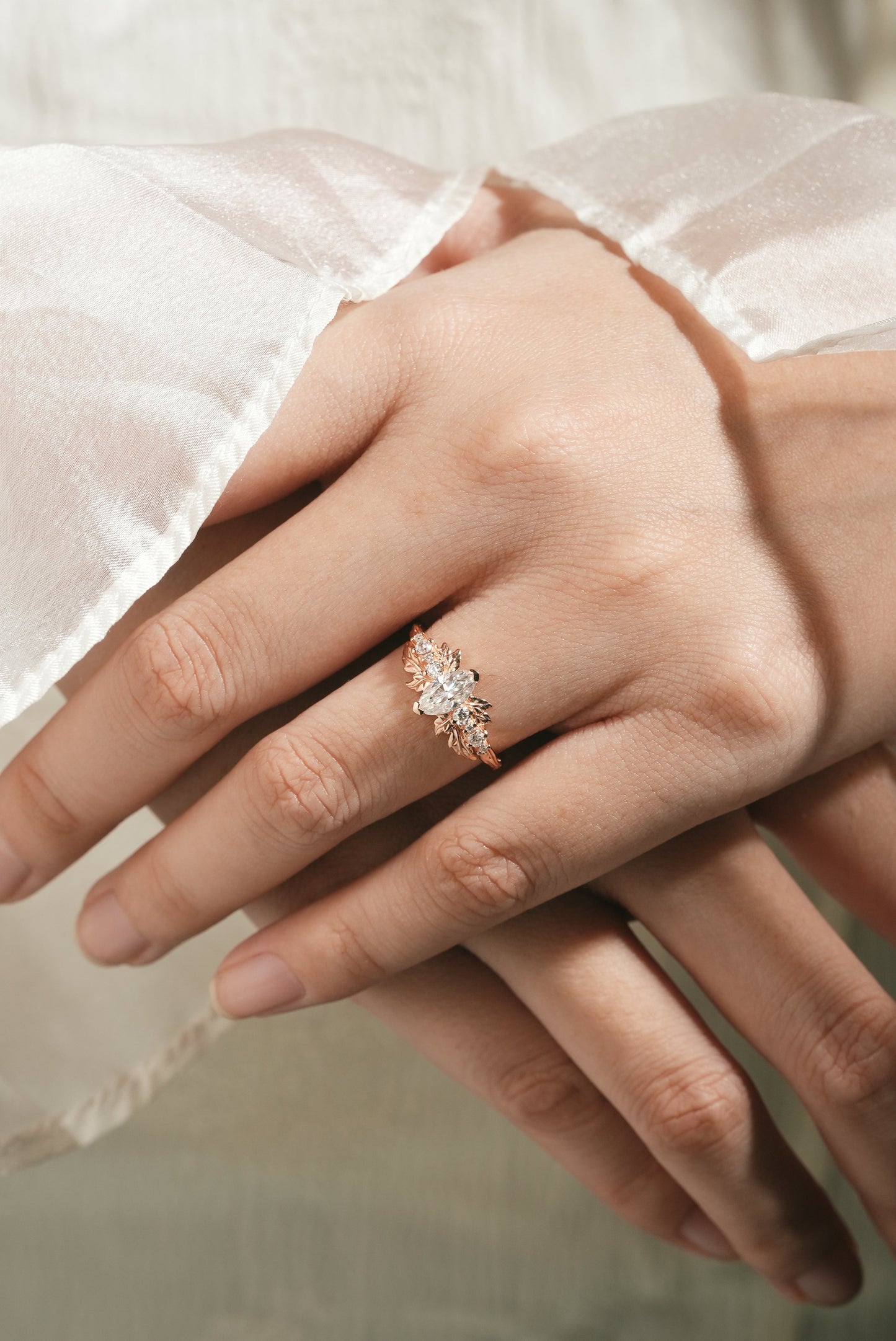 Marquise Cut Moissanite Leaf Engagement Ring