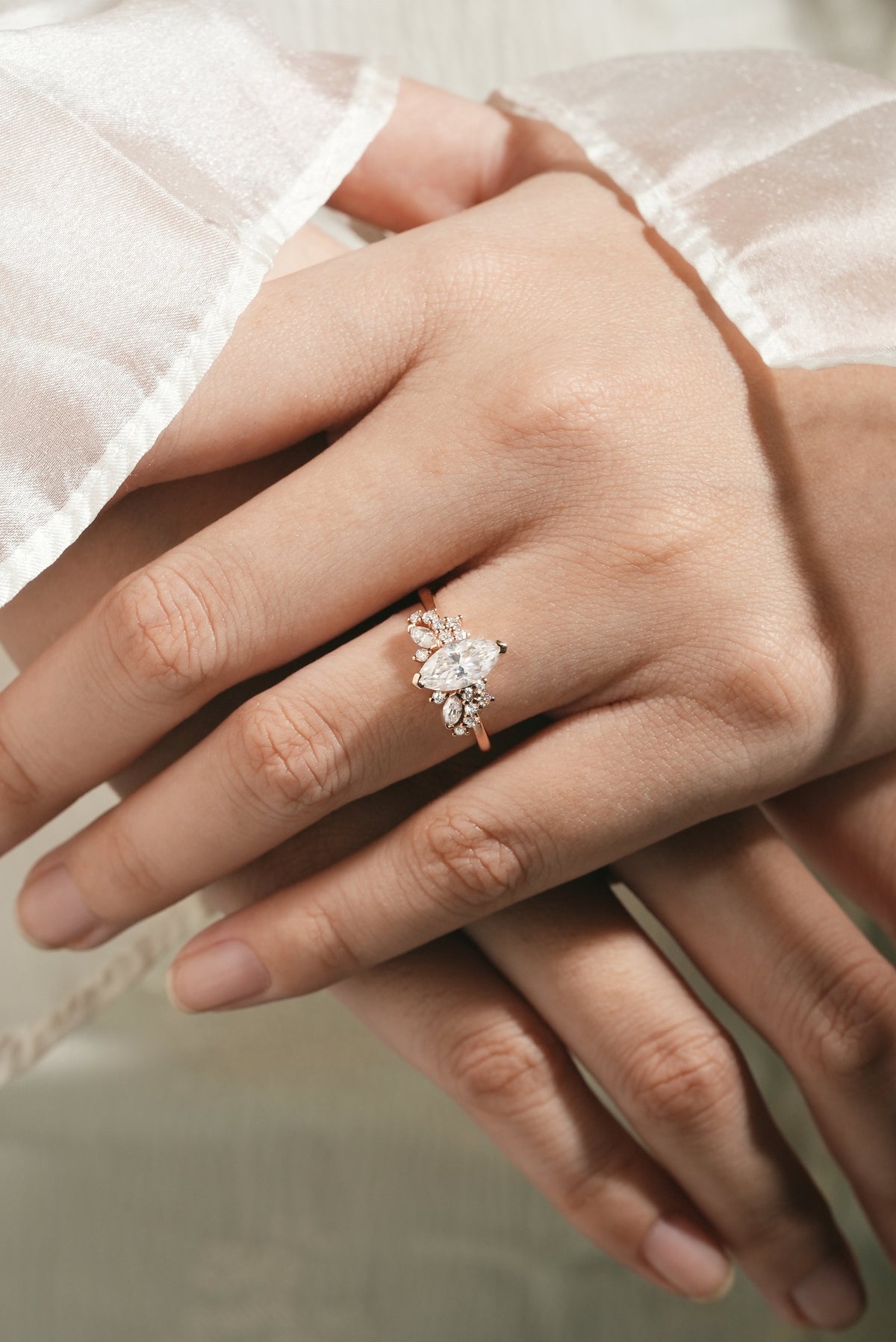 Marquise Cut Moissanite Cluster Engagement Ring