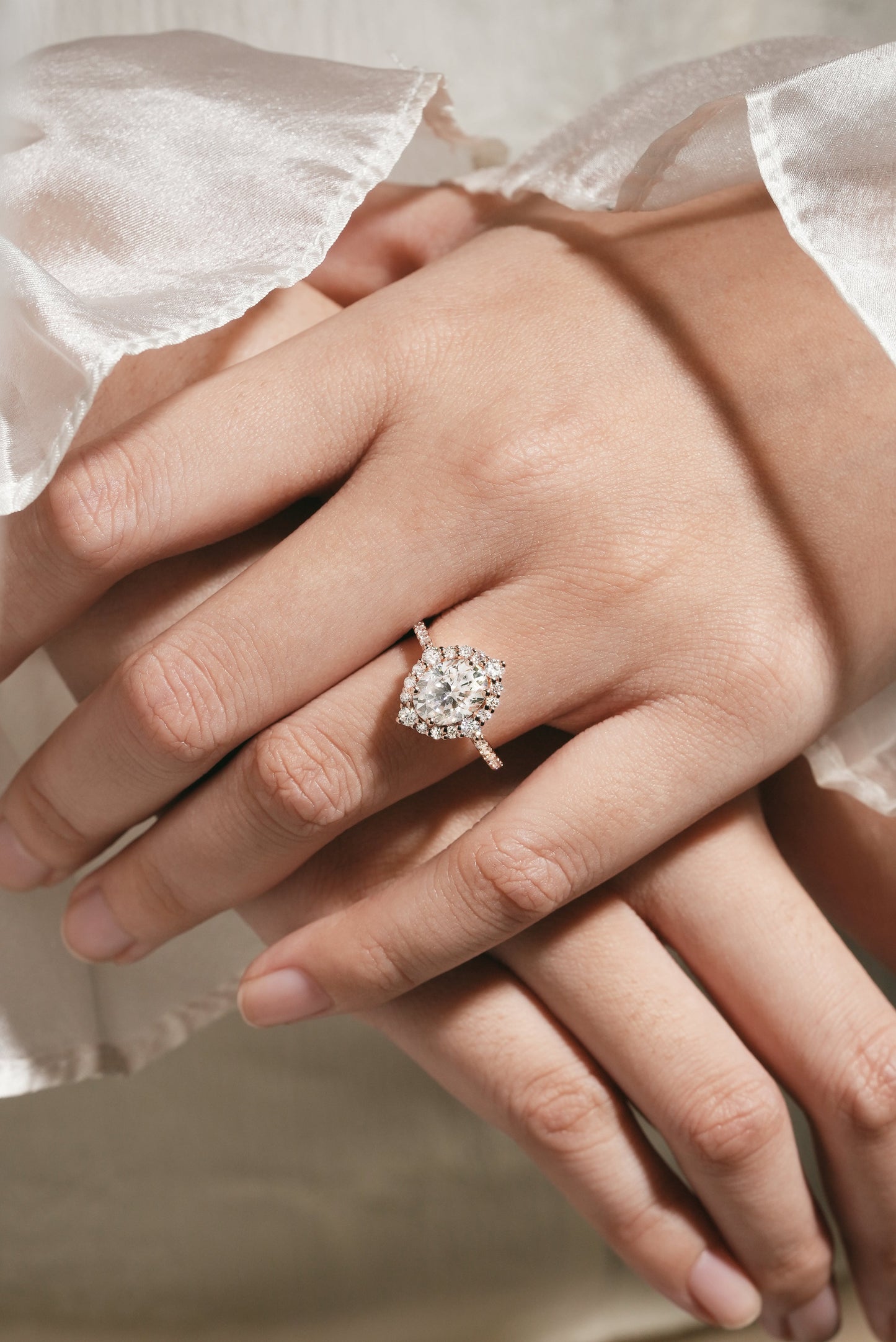Classic Oval Cut Moissanite Halo Engagement Ring