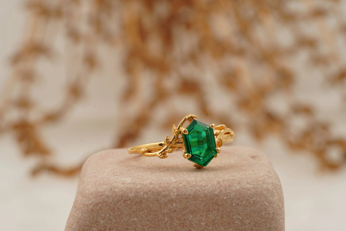 Emerald Hexagon Engagement Ring