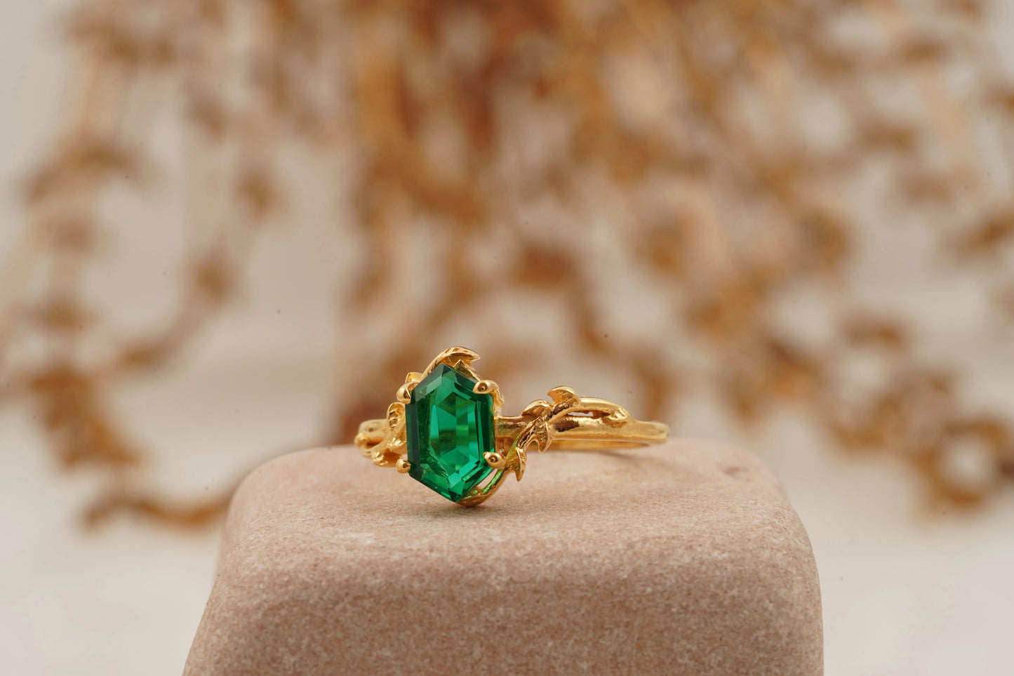 Emerald Hexagon Engagement Ring