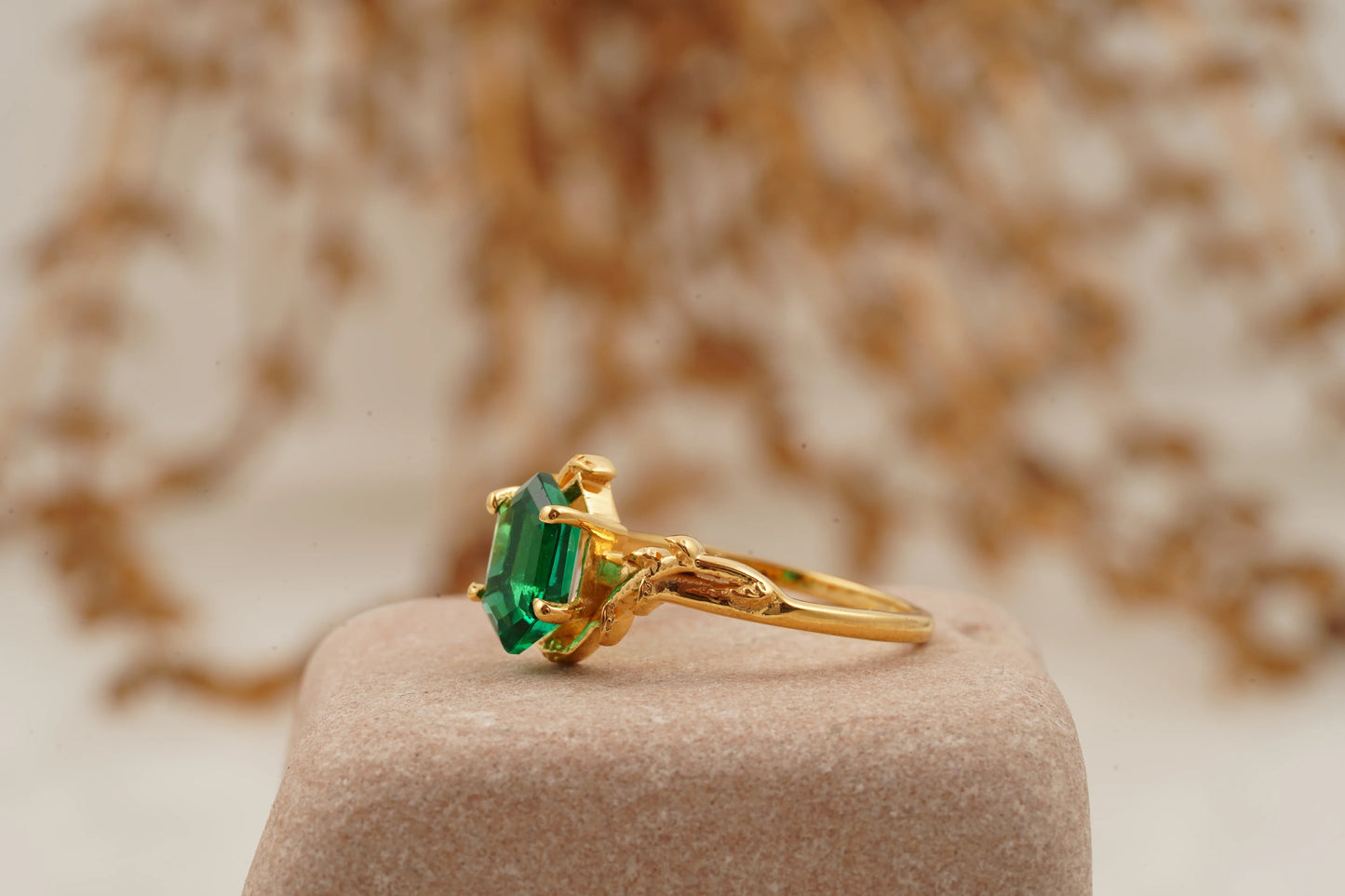 Emerald Hexagon Engagement Ring