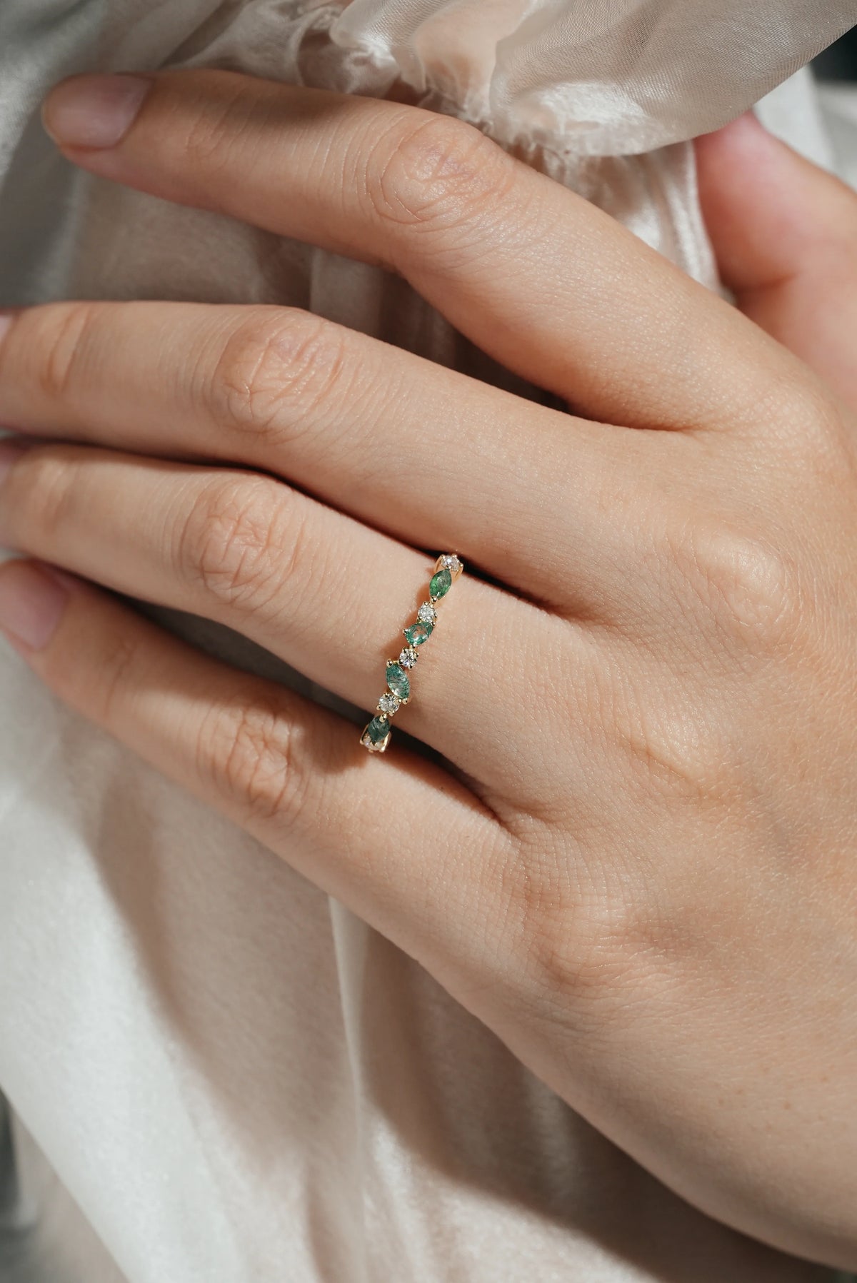 Moss Agate & Moissanite Stackable Wedding Band