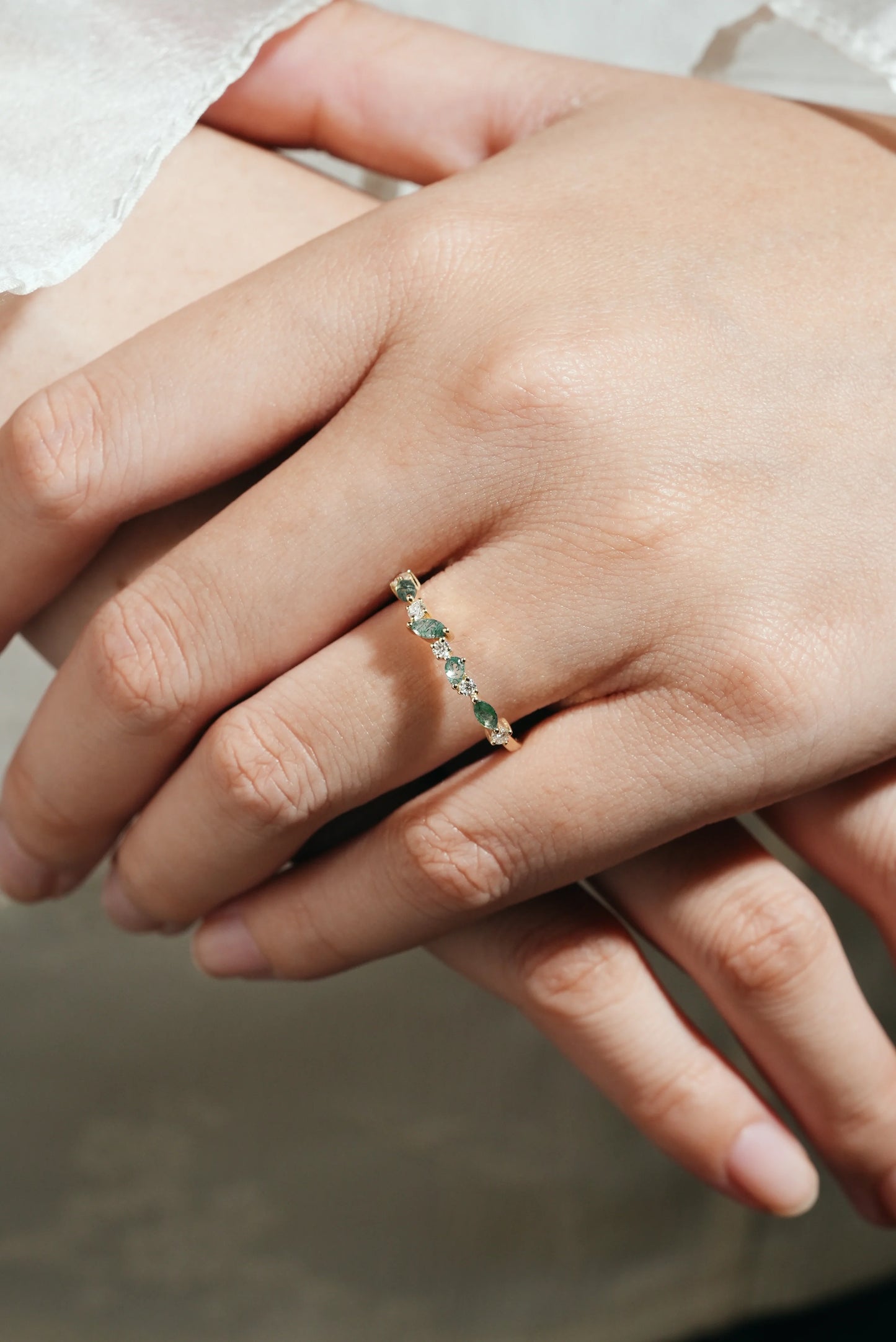 Moss Agate & Moissanite Stackable Wedding Band