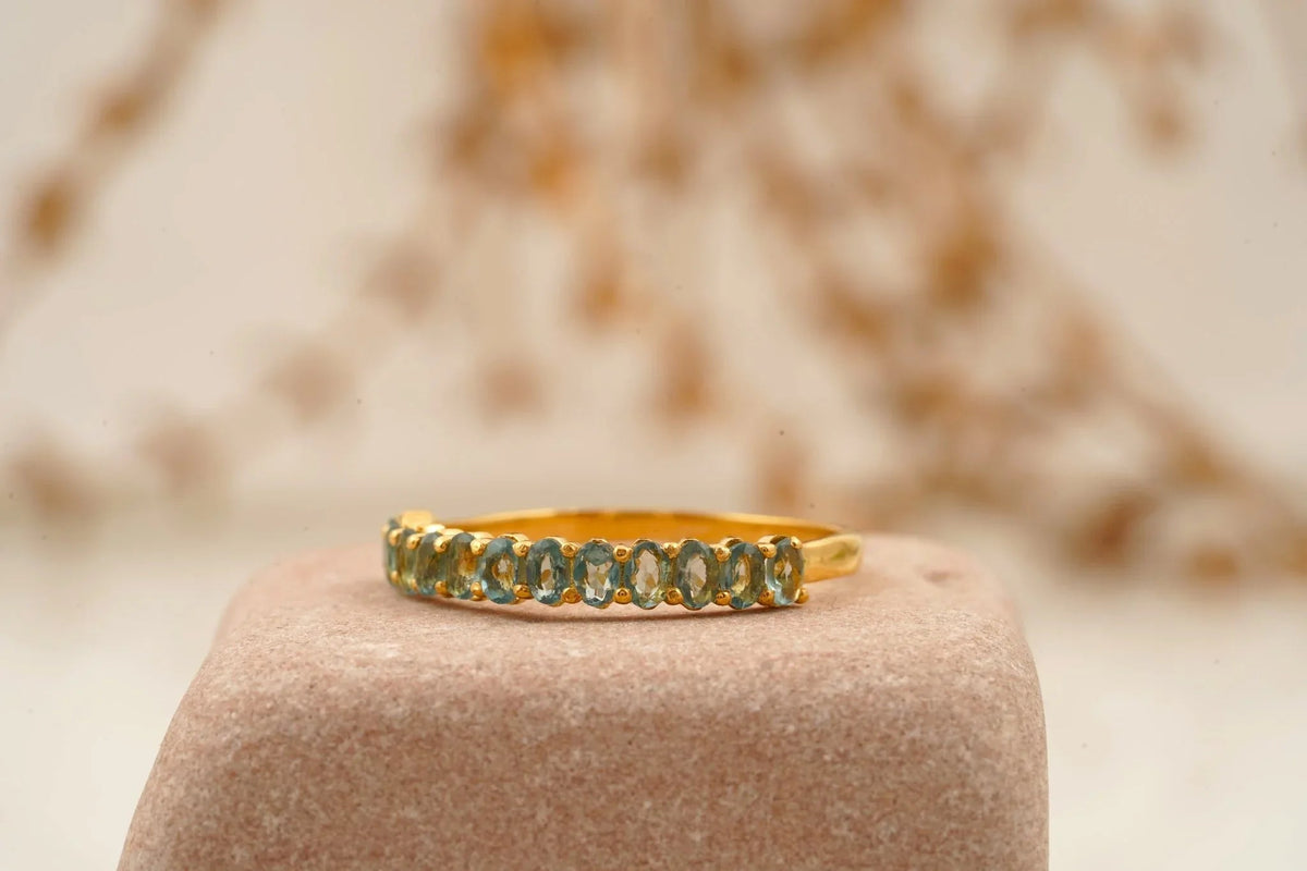 Oval Cut Aquamarine Stacking Wedding Band Solid Gold