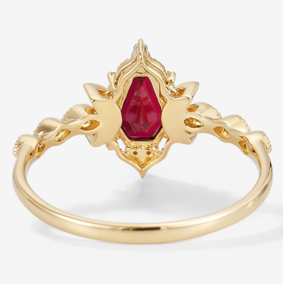 Coffin Cut Lab Grown Ruby Moon Inspired Engagement Ring