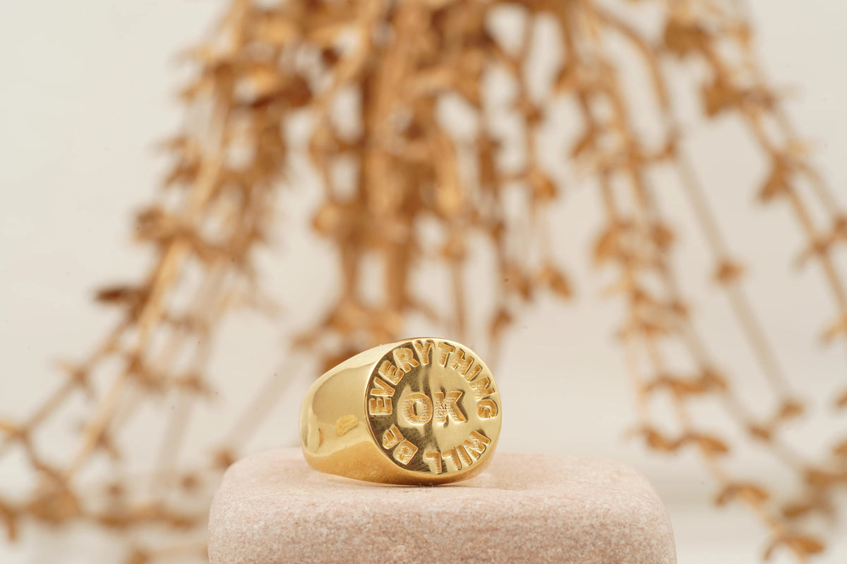 Engraved 'Everything Will Be OK' Solid Gold Ring