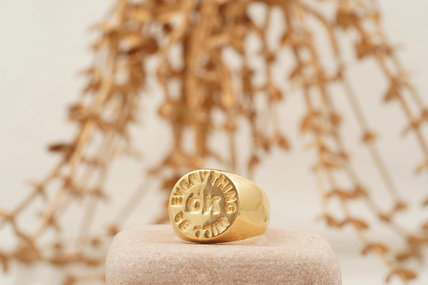 Engraved 'Everything Will Be OK' Solid Gold Ring