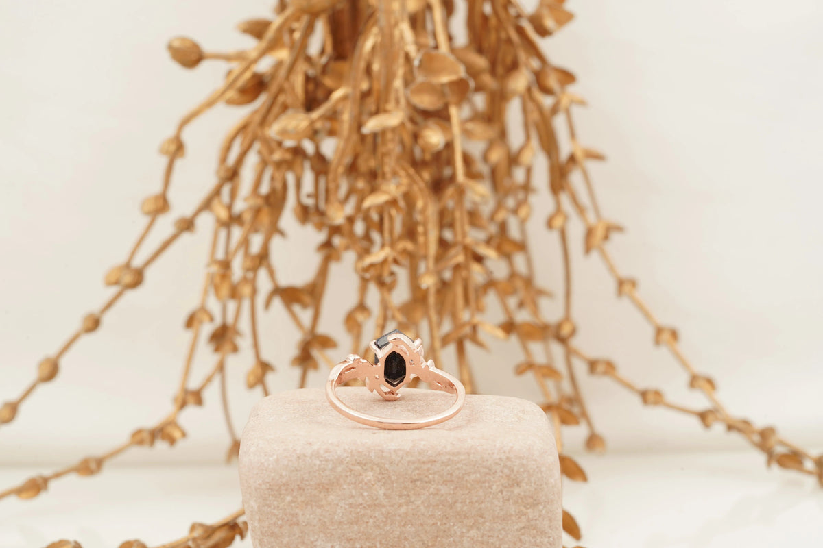 Hexagon Blue Sandstone Leaf Solitaire Ring
