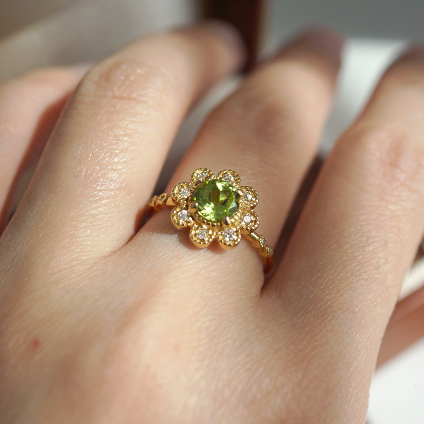 Isadora’s Jardin | Round Green Sapphire Engagement Ring