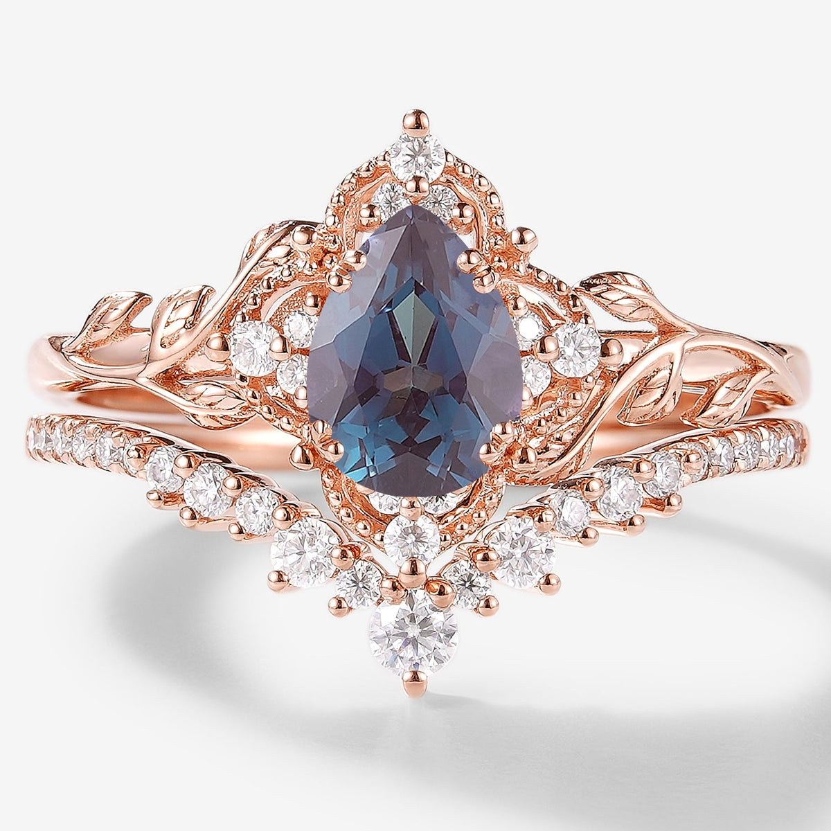 Pear Cut Alexandrite Leaf Bridal Sets 2pcs