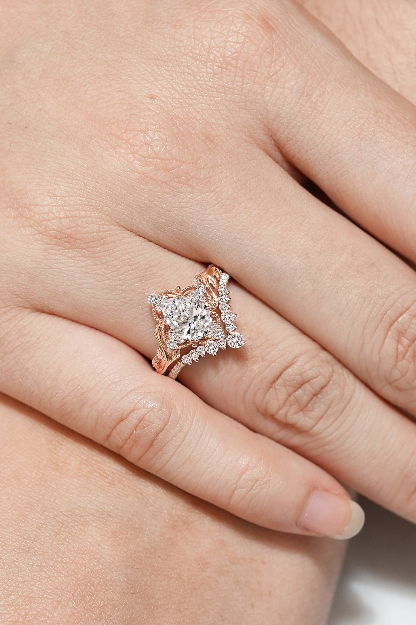 Pear Cut Lab Created Diamond Nature Inspired Leaf Engagement Ring Set 2pcs