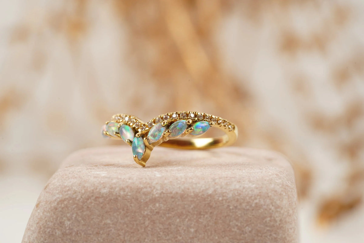 Marquise Cut Fire Opal CZ Diamond Wedding Band