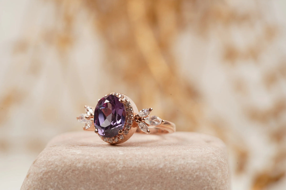 Oval Cut Alexandrite Cluster Engagement Ring
