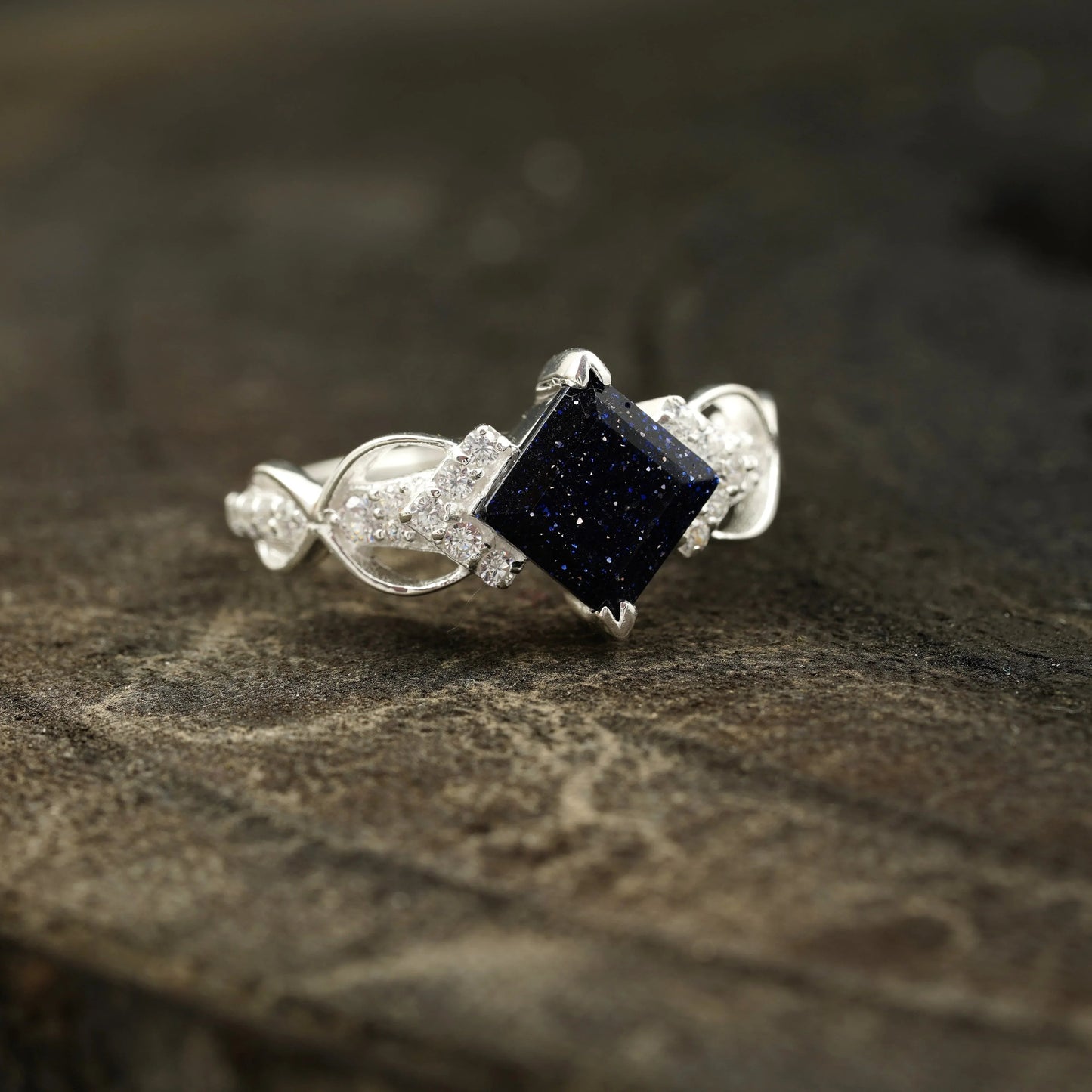 Princess Cut Blue Sandstone Engagement Ring