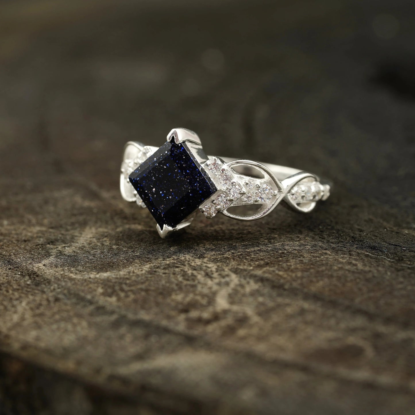 Princess Cut Blue Sandstone Engagement Ring