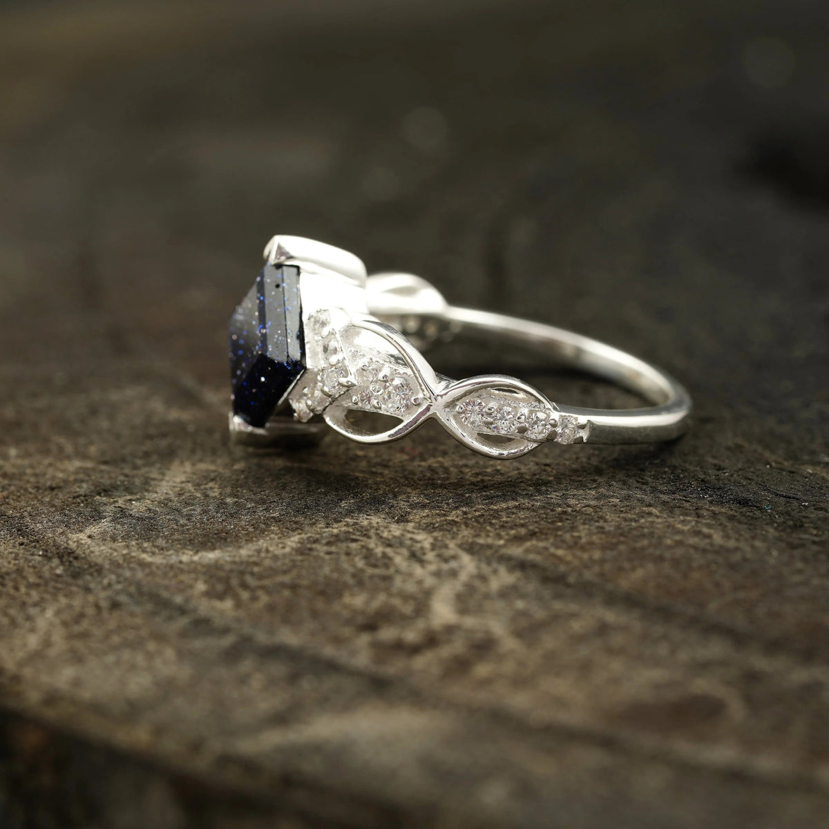 Princess Cut Blue Sandstone Engagement Ring