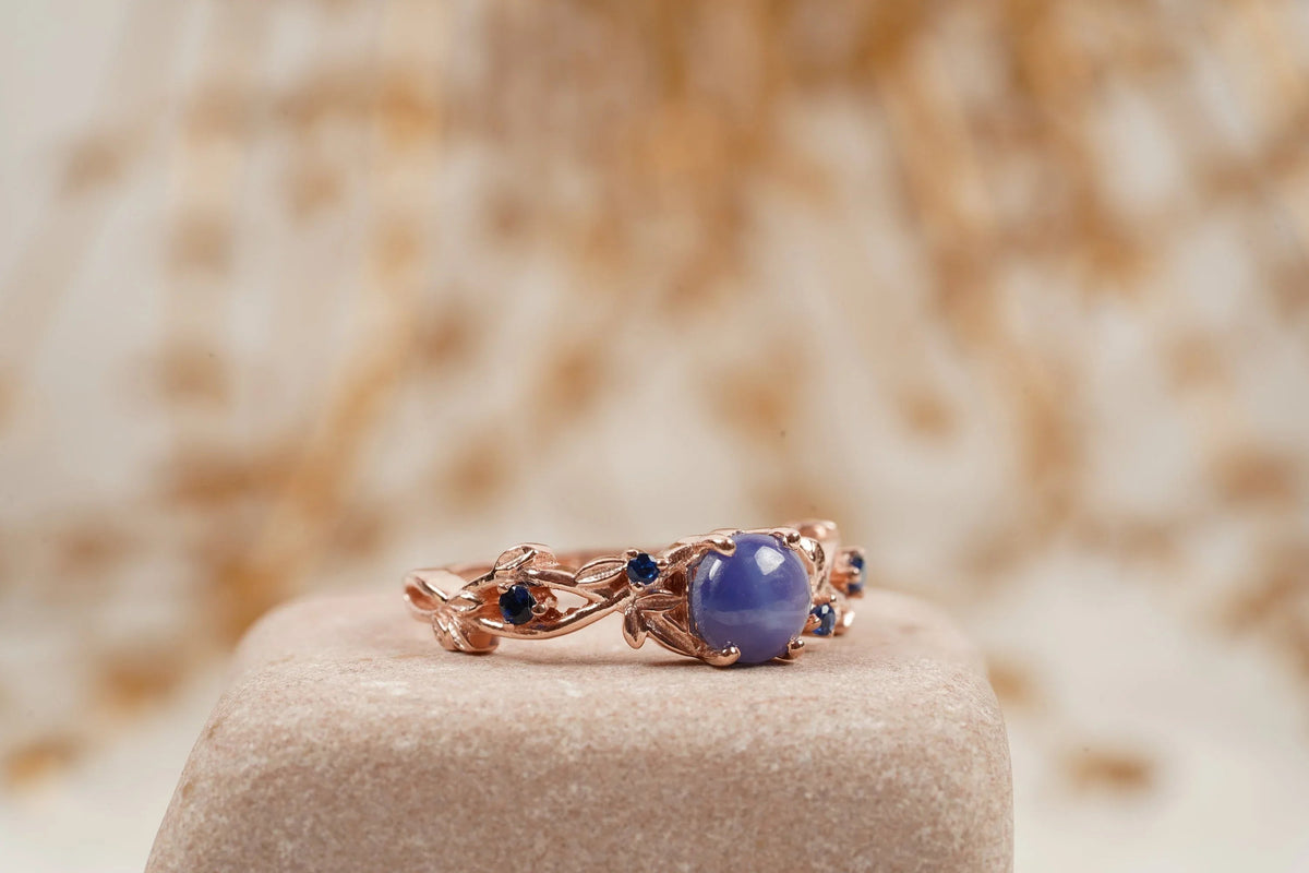 Vintage Star Sapphire Branch Leaf Engagement Ring