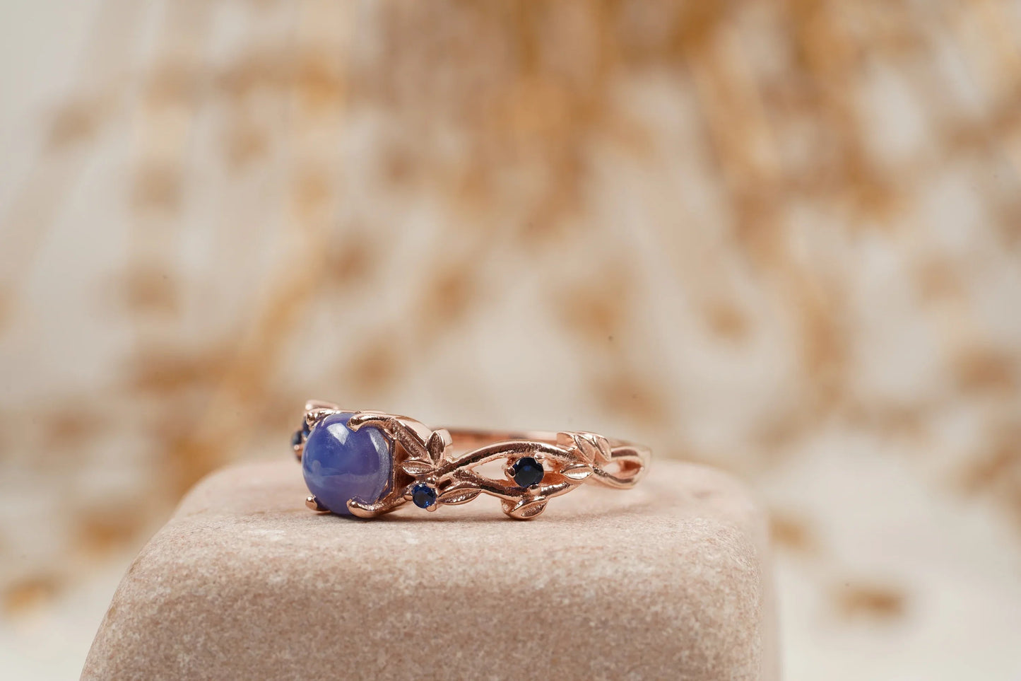Vintage Star Sapphire Branch Leaf Engagement Ring