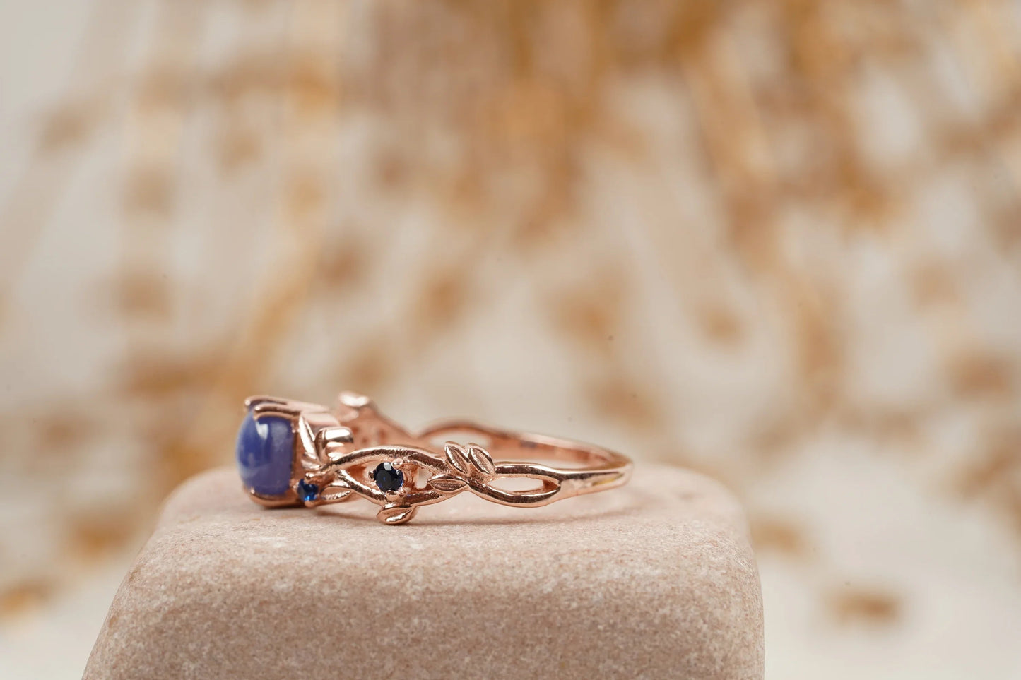 Vintage Star Sapphire Branch Leaf Engagement Ring